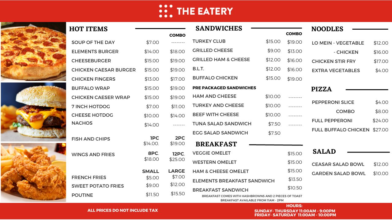 The Eatery Menu August 2023